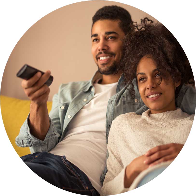 Converged broadcast TV and streaming security hero graphic