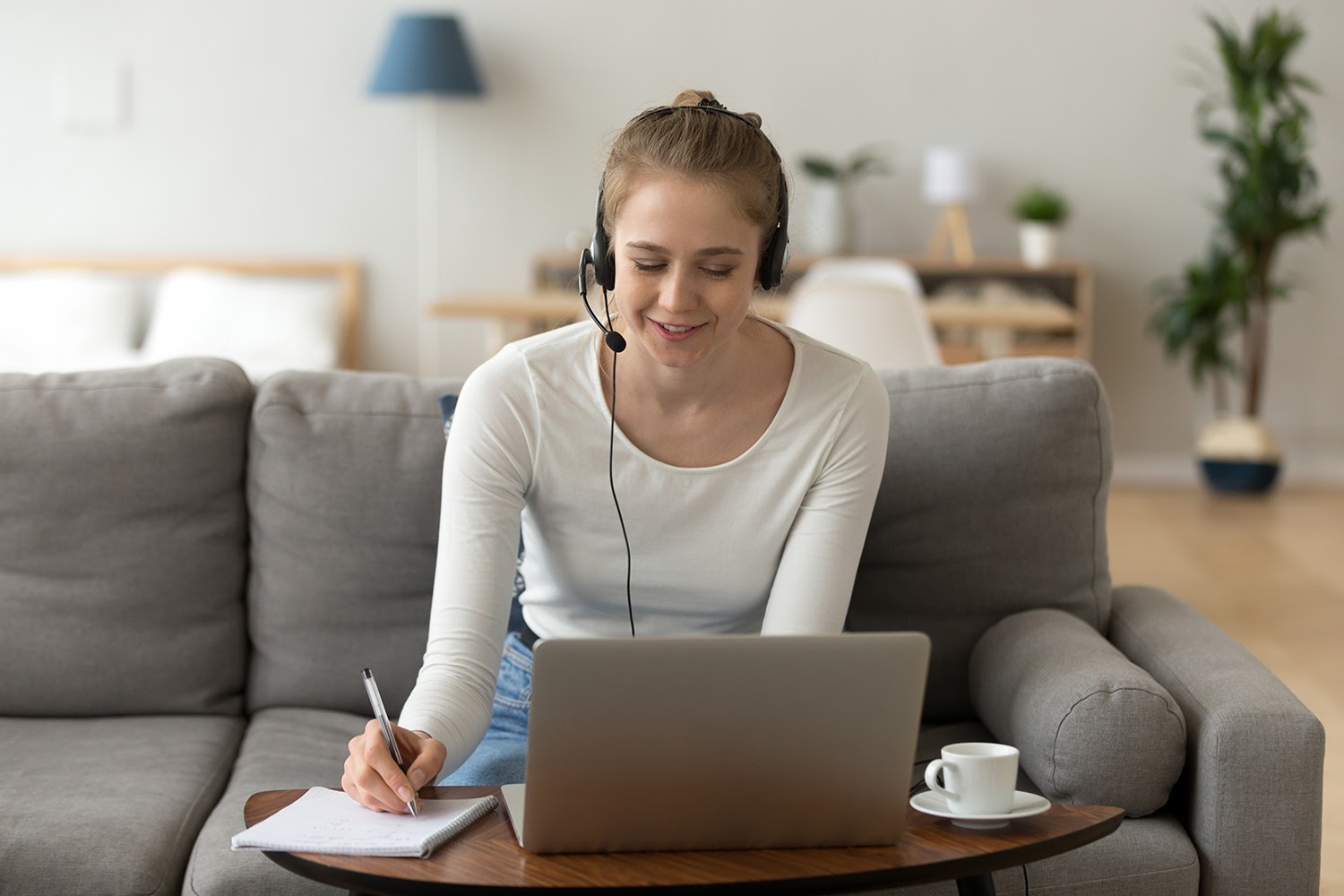 woman using zoom for video conference